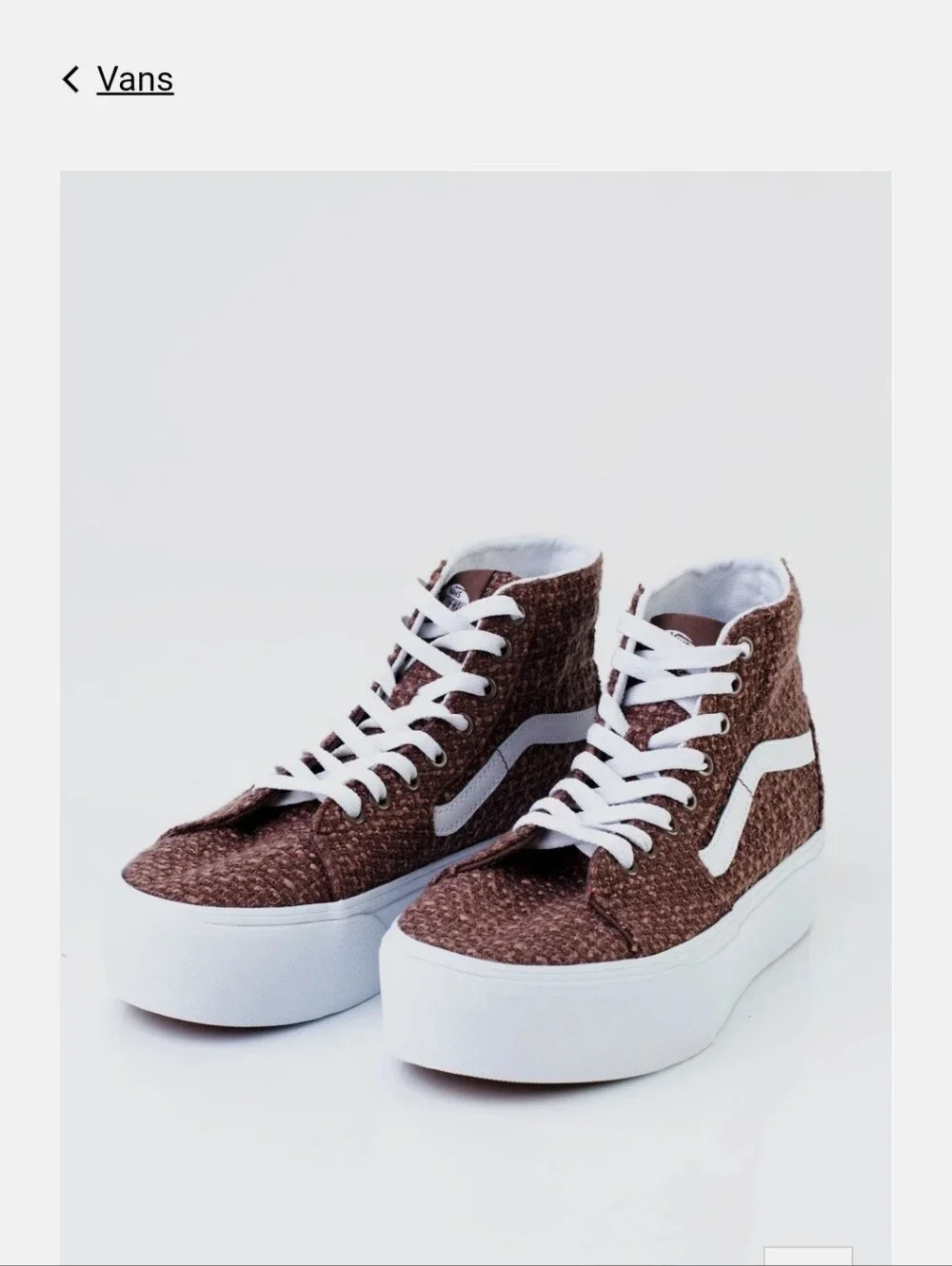 Left Shoe Only Vans SK8-Hi Tapered Stackform Color Tweed/Taupe Brown Size 8 NWT